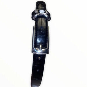 Brighton black leather belt with silver embellishments Vtg